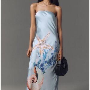 Anthropologie The Fleur Strapless Satin Maxi Slip Dress - Starfish Motif